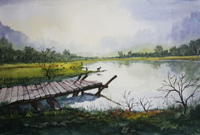Village Life Landscape by BALAKRISHNAN S, Painting | Mojarto