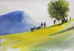 Village Life Landscape by BALAKRISHNAN S, Painting | Mojarto