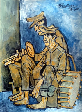 tired musicians by Gujjarappa B G, Painting | Mojarto