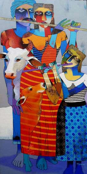 Entertaining Family  by Dayanand Kamakar, Painting | Mojarto