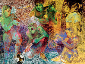 Football Players by Deepak Shinde, Printmaking | Mojarto