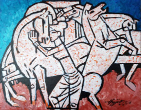 girl with wild horses by Gujjarappa B G, Painting | Mojarto