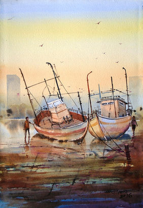 Boats by Ananda Ahire, Painting | Mojarto