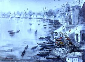 Varanasi Ghat 1 by Krishnendu Halder, Painting | Mojarto