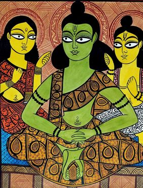 Ram-Lakshman-Sita in Panchwati by Bahadur Chitrakar, Painting | Mojarto