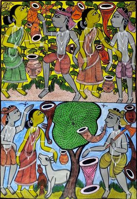 Festivities among Santhal Tribe by Bahadur Chitrakar, Folk Art | Mojarto