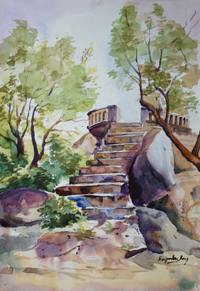Gandipet lake Viewpoint, Hyderabad by rajendra ray, Painting | Mojarto