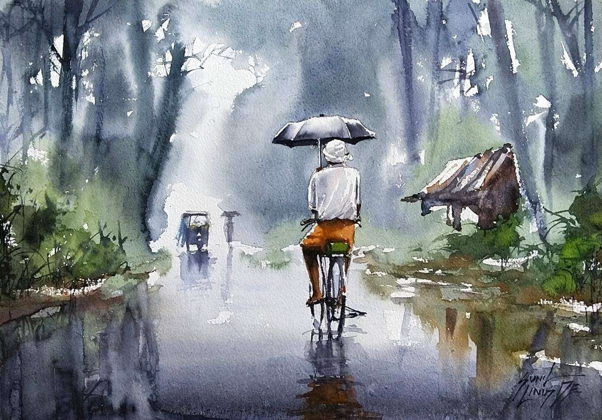 kerala monsoon by artist Sunil Linus De – Image, Painting | Mojarto