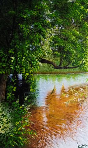 Forest lake by  Kumar Ranadive, Painting | Mojarto