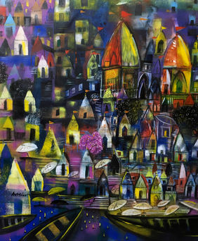 city of temple ( varanasi ) by Arun Mishra, Painting | Mojarto
