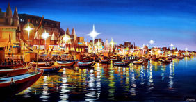 Beauty of Colorful Night Varanasi by Samiran Sarkar, Painting | Mojarto