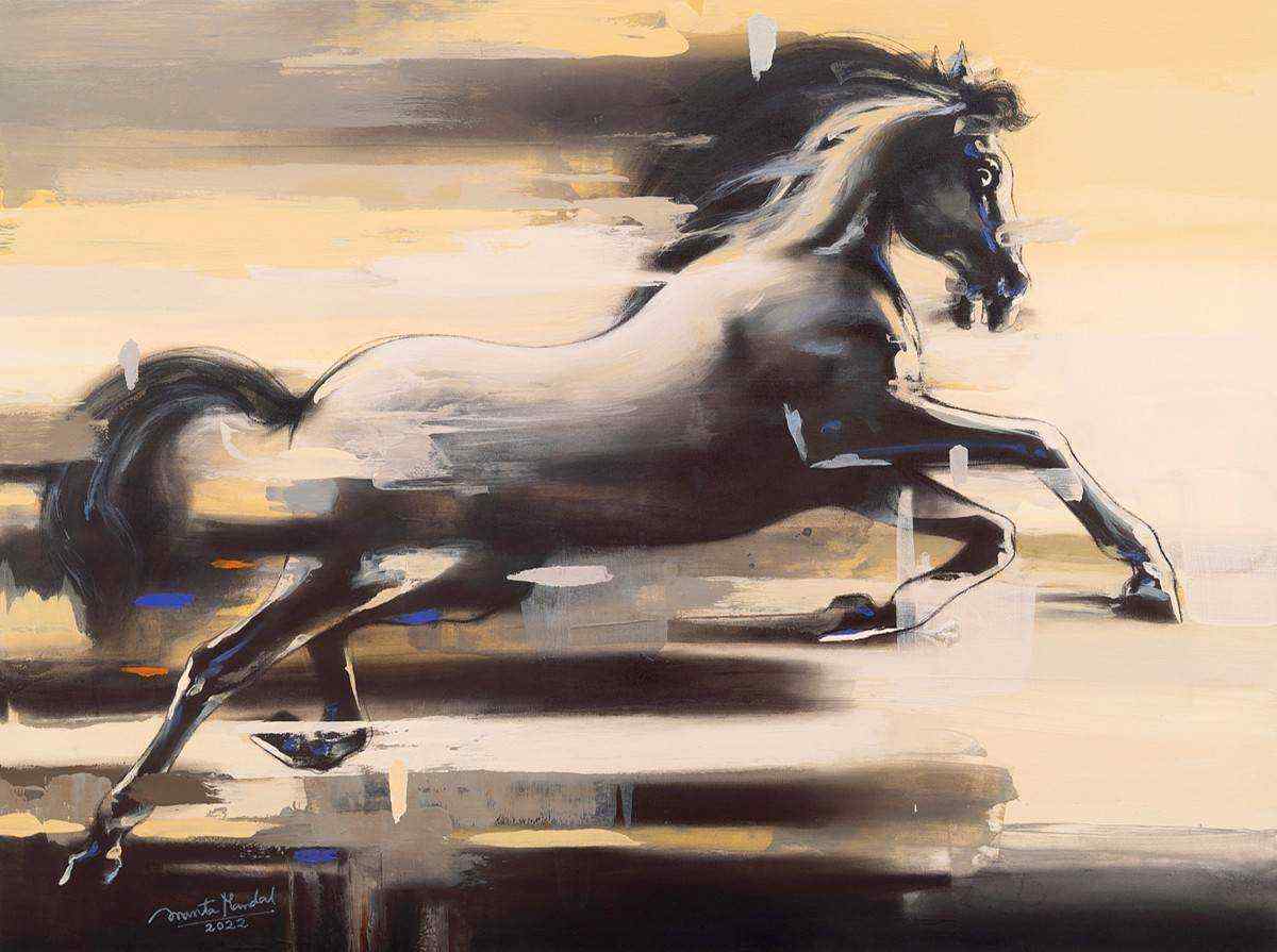 Horse in Speed II by artist Ananta Mandal Image, Painting Mojarto