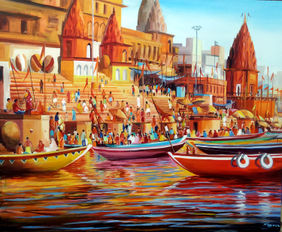 Colorful Morning Varanasi Ghats by Samiran Sarkar, Painting | Mojarto