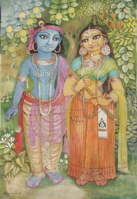 Radha Krishna IV by Nitya Kundu, Painting | Mojarto