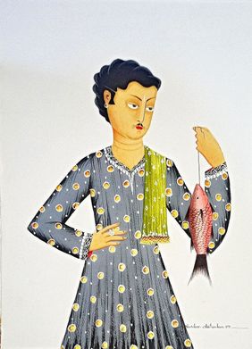 Babu with his 'catch' by Bhaskar Chitrakar, Painting | Mojarto