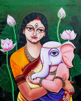 Motherhood Bonding  by Pinaki Bhattacharya, Painting | Mojarto
