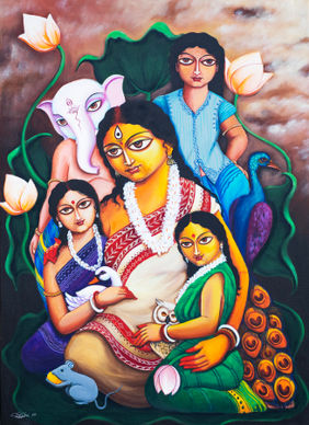 Family of Shakti by Pinaki Bhattacharya, Painting | Mojarto