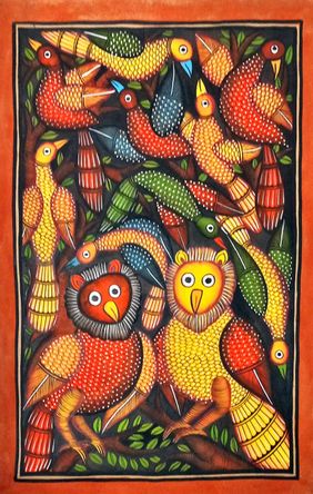 Night Birds of Bengal - 1 by Layala Chitrakar, Folk Art | Mojarto