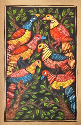 Night Birds of Bengal - 2 by Layala Chitrakar, Folk Art | Mojarto