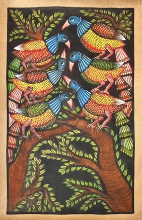 Night Birds of Bengal - 3 by Layala Chitrakar, Folk Art | Mojarto