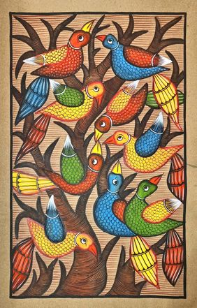 Multicoloured bird scroll by Layala Chitrakar by Layala Chitrakar, Folk Art | Mojarto
