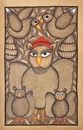 Owl family Midnapore scroll by Layala Chitrakar by Layala Chitrakar, Folk Art | Mojarto