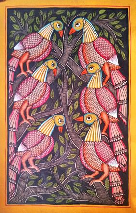 Night Birds of Bengal - 5 by Layala Chitrakar by Layala Chitrakar, Folk Art | Mojarto