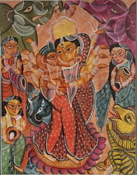 Maa Durga and her family by Swarna Chitrakar, Folk Art | Mojarto