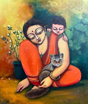 Embrace of Innocence by Pinaki Bhattacharya, Painting | Mojarto