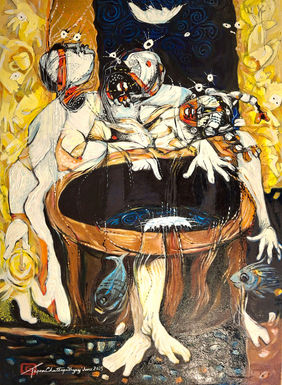 Moon in the well by Tapan Chattopadhyay, Painting | Mojarto