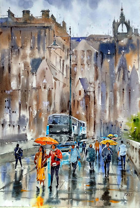 Rain walking by Raji Pavithran, Painting | Mojarto