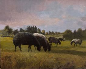 Serene Pastures: A Gathering of Sheep by Harish Bhoyar, Painting | Mojarto
