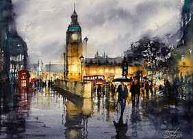 Big Ben rainy day by Sunil Linus De, Painting | Mojarto