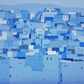 Blue cityscape by Madan Pawar, Painting | Mojarto