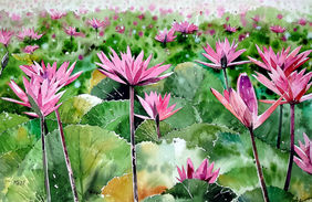 The pink lagoon by Raji Pavithran, Painting | Mojarto