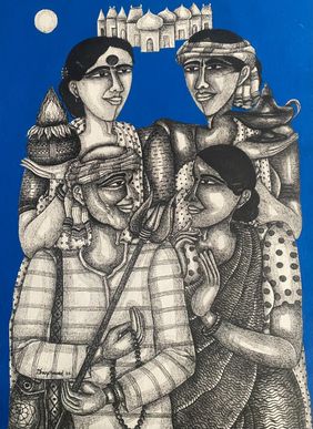 Towards Pilgrims by Dhan Prasad, Drawing | Mojarto