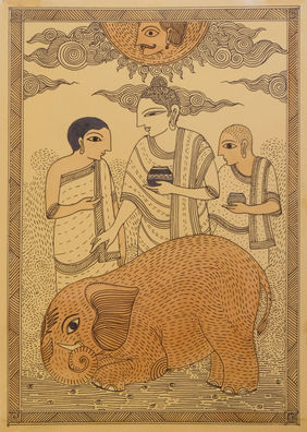 Jatak 2 (Bodhisattwa  and Nalgiri) by Gopal Kundu, Painting | Mojarto