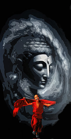 LORD BUDDHA WITH MONK 13 by Sujit Karmakar, Painting | Mojarto