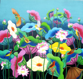 Lotus Pond -22 by Sk Nur Ali, Painting | Mojarto