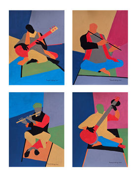 A Symphony in Shapes ( A set of 4 works / each 8.2x11.5 inch ) by Prasanta Acharjee, Painting | Mojarto