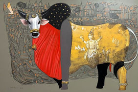 Bull With Nature by Jiban Biswas, Painting | Mojarto