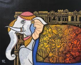 Mangalmurti- Ganesha musical forms by Mrinal Dutt, Painting | Mojarto