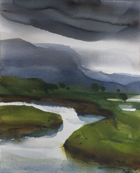 Flows through the rainy days by Prashant Prabhu, Painting | Mojarto