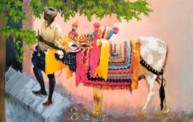 Gangireddu with master 2 by Jeyaprakash M, Painting | Mojarto