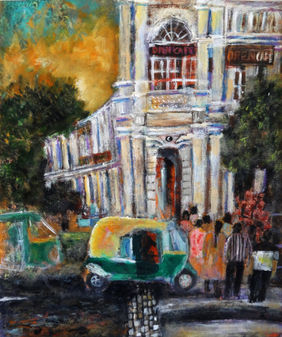 Connaught Place New Delhi  – Semi-Abstract Mixed Media Painting by Indrani Ghosh, Painting | Mojarto