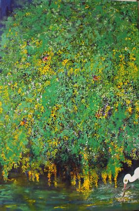 Near to the pond by Palash Chandra Naskar, Painting | Mojarto