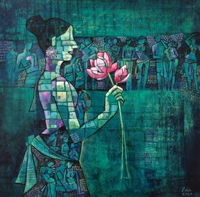 Woman with Lotus by Zalak Dedhiya, Painting | Mojarto