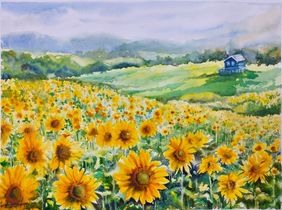 Golden glow in sprawling meadows by Lasya Upadhyaya, Painting | Mojarto