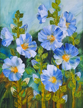 Hollyhocks by Swati Kale, Painting | Mojarto