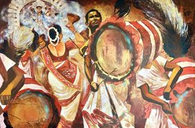 DHAAK DHUNUCHI 3 by Anukta Mukherjee Ghosh, Painting | Mojarto